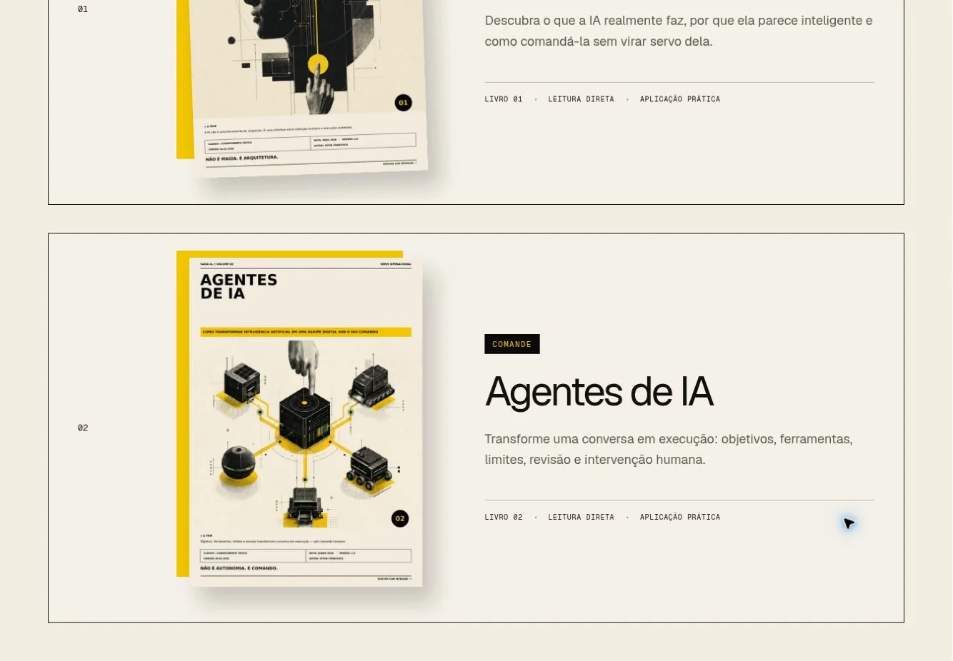 Apresentação do volume Agentes de IA, com capa e descrição.