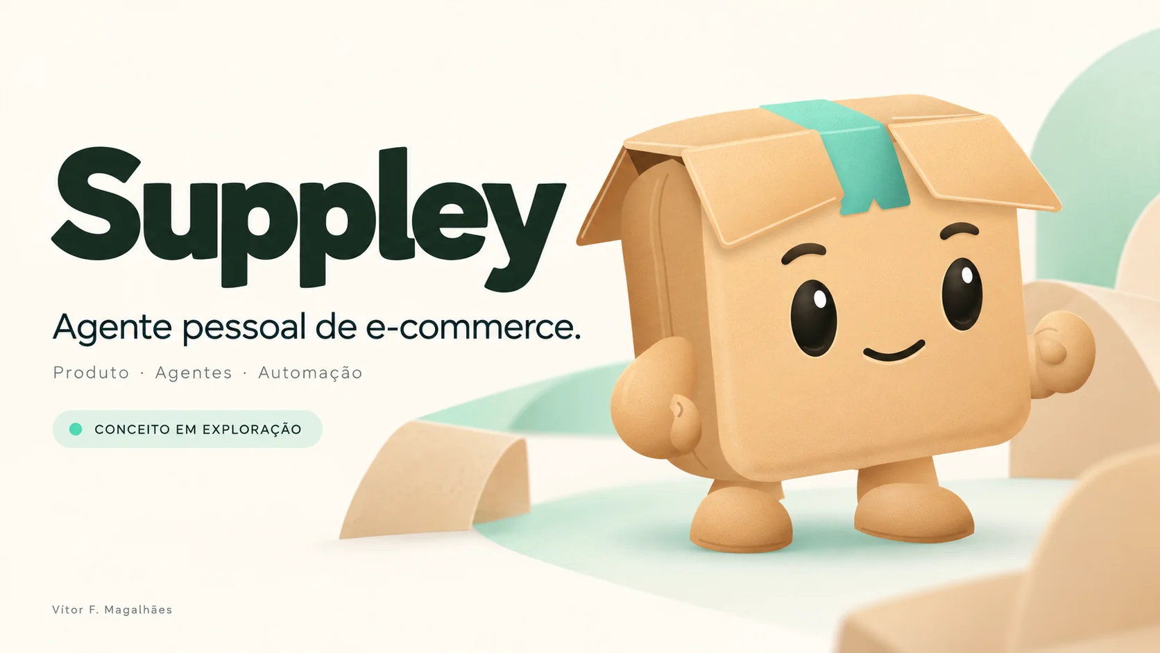 Suppley: agente pessoal de e-commerce representado por uma caixa de papelão sorridente