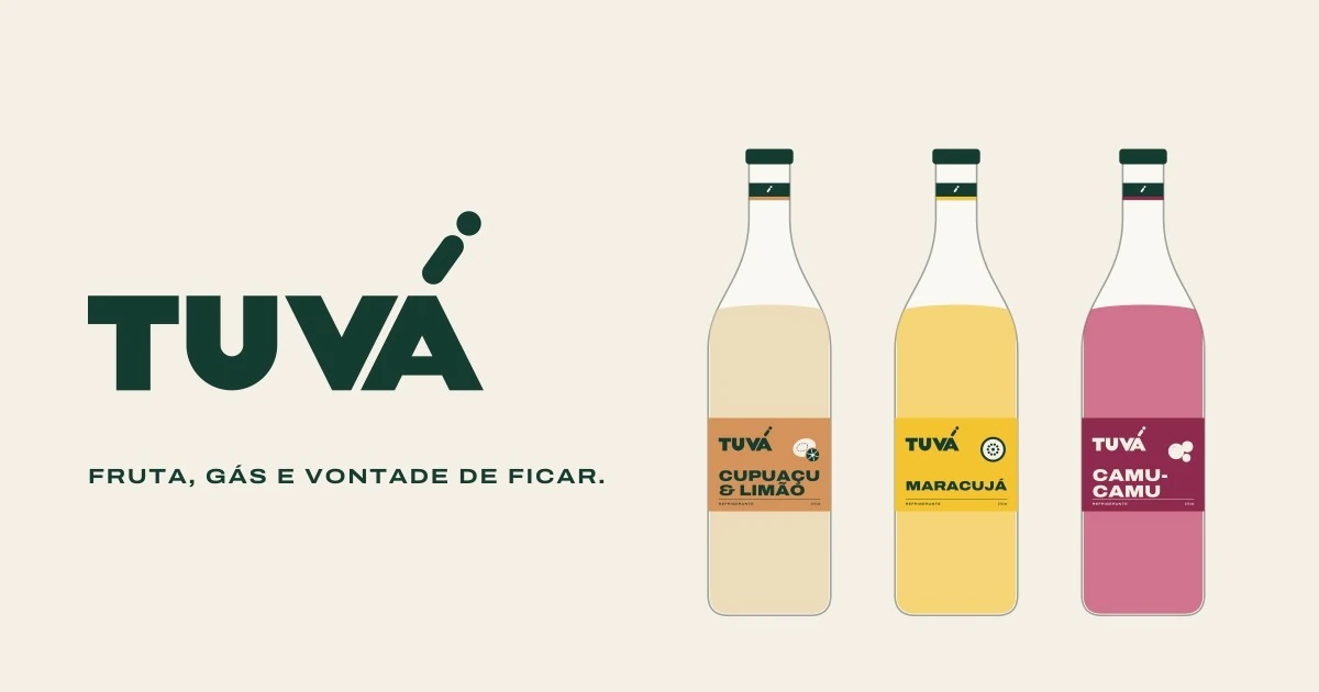 Identidade TUVÁ e mockups das embalagens de três sabores