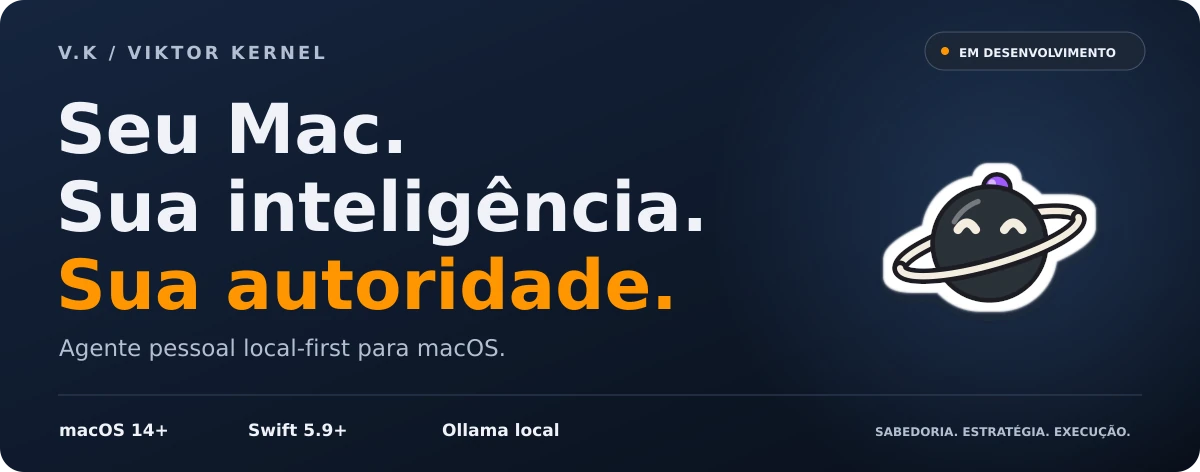 Apresentação do Viktor Kernel com o mascote e sua proposta de agente local para macOS